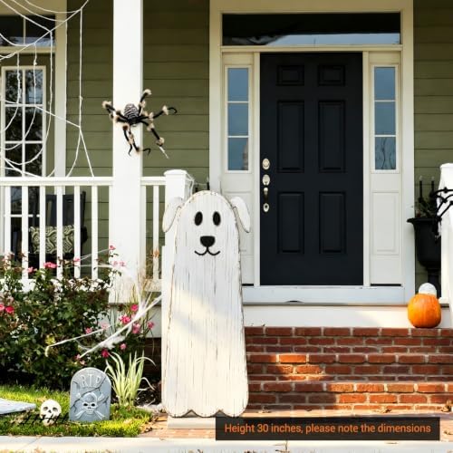 Novabright 30.2 H Halloween Ghost Dog Porch Sign Standing Wooden Decor - Image 6