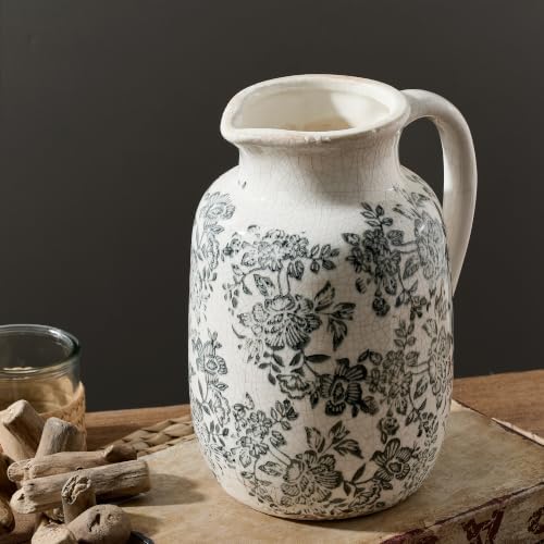Ceramic Vintage Vase Flower Decorative Vase Chinoiserie Decor Rustic Farmhouse Retro Floral Vases for Table Bookshelf Mantel Kitchen Living Room Office - 9.5" Gray by ooit