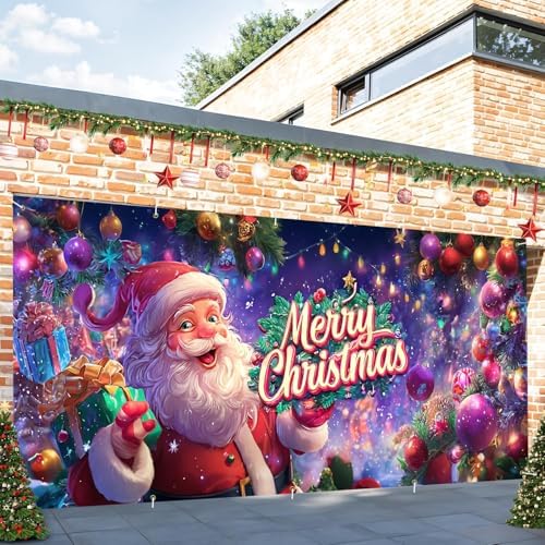 Festive Santa Garage Door Banner 16x7 Ft - Colorful Ornaments and Bold Text for 2 Car Garage Holiday Cheer - Image 6