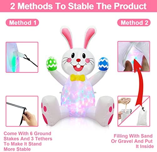 TURNMEON 4FT Easter Inflatable Bunny with Rotating Colorful LED Lights - Waterproof Outdoor Decorations Blow Up Yard Decor for Garden, Lawn, Includes Ground Stakes & Sandbags - Image 4