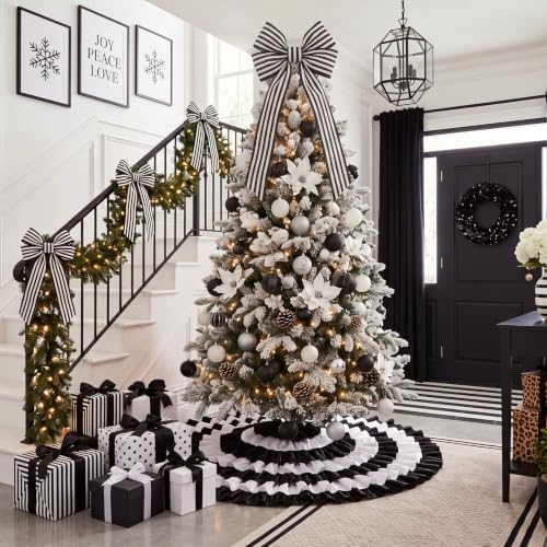 Civaner 48'' Christmas Black and White Tree Skirt, Ruffle Farmhouse Mat - Image 3
