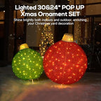 Hykolity 2 Pack 30" & 24" Pop-Up Iron Christmas Ornament Set, 230 Warm White LEDs with UL Transformer, 8 Light Functions & 18H Timer, Red & Green - Image 2