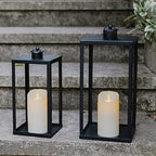 HPC Decor Black Metal Candle Lanterns Set of 2- Lanterns Decorative with Flickering Timer Candles- 16.5'' & 13'' Chunky Large Modern Farmhouse Candle Lanterns for Indoor, Outdoor, Tabletop (No Glass) - Image 2