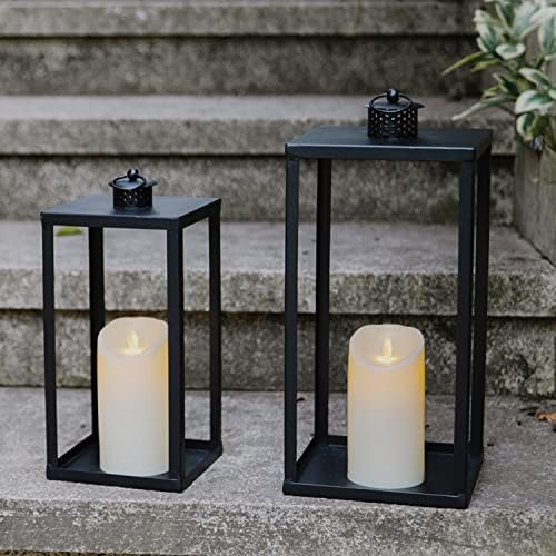 HPC Decor Black Metal Candle Lanterns Set of 2- Lanterns Decorative with Flickering Timer Candles- 16.5'' & 13'' Chunky Large Modern Farmhouse Candle Lanterns for Indoor, Outdoor, Tabletop (No Glass) - Image 2