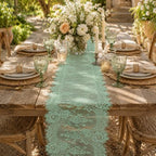 12 Pack Sage Green Lace Table Runners 14 x 120 Inch Sage Green Rustic Lace Fabric Table Runners with Rose Embroidered Floral Vintage Table-Runner for Party Wedding Bridal Shower Decorations - Image 5