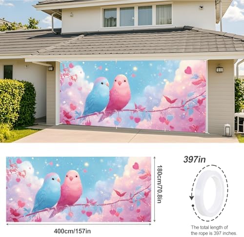 Birds Garage Door Banner 6x13FT, Cute Love Birds Garage Door Cover, Romantic Outdoor Decoration for Garage Doors & Wedding Backdrop - Image 3