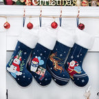 LUBOT Set of 4 Christmas Stockings (20inch) Blue Family Stocking Large Embroidered Flannel with Soft Faux Fur Fireplace Hanging Holiday Decorations 4 Pack by LUBOT