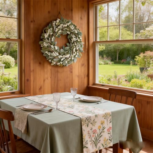 22 Inch Spring Summer Lamb Ears Leaves Wreath with Ivory Forsythia Flower, Year Round Greenery Floral Wreath for Front Door, All Seasons Rustic Farmhouse Everyday Wreath for Indoor Outdoor Decor - Image 4