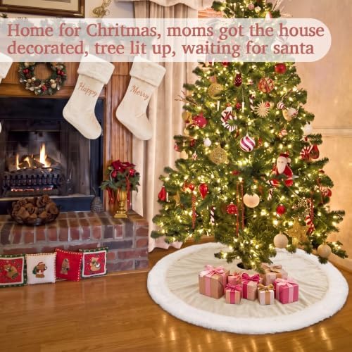 Skylety 48" Velvet Christmas Tree Skirt with Faux Fur Trim,Cream White - Image 6