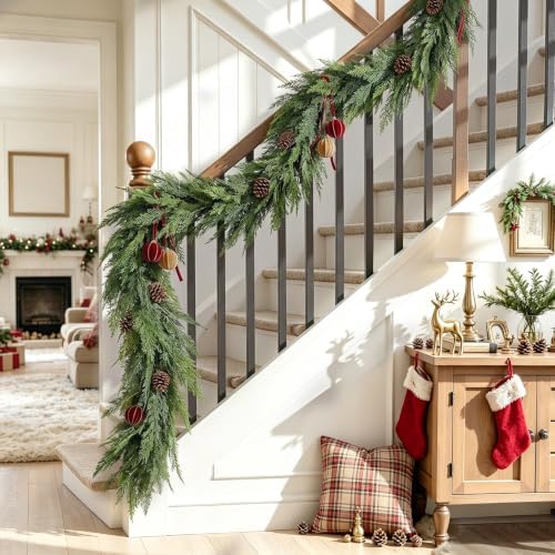 12FT 1Pcs Prelit Realistic Faux Pine Cedar Garland for Christmas Decor Home - Image 3