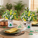 Canlierr 10 Pcs St. Patrick's Day Decorations Table Centerpiece Artificial Daisy Four Leaf Clover Branches with Vase Set Green Floral Arrangements for Home Farmhouse Party - Image 5