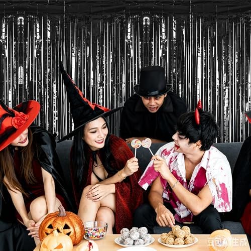ZATAYE 8 Pack Black Halloween Foil Curtain Streamer Decorations - Image 7