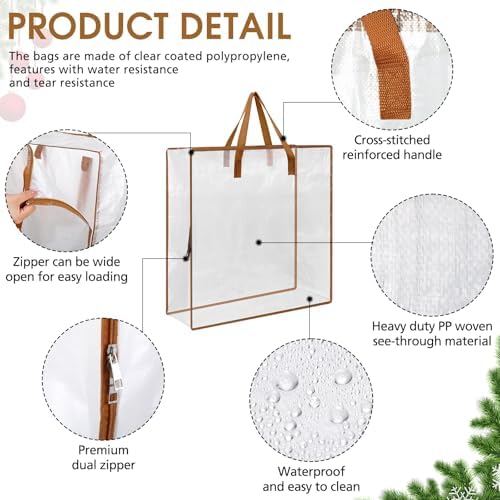 8 Pcs Clear Wreath Storage Bags 26 Inch Garland Container Door Garland Holiday Wreath Storage Holder with Handle and Zipper Heavy Duty Plastic Packing Totes(Camel) - Image 3