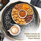 HOME ARCHIVE Round Serving Tray with with Handles Antique Look & Stylish Design Decorative Trays for Kitchen Round Ottoman Tray for Dinning Living Room & Home Decor Pack of 2 (Silver-Gold) - Image 7