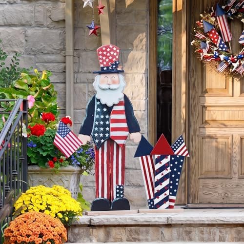 Yerliker 2 Pcs Patriotic Wooden Porch Signs for Outdoor Decorations - Image 4
