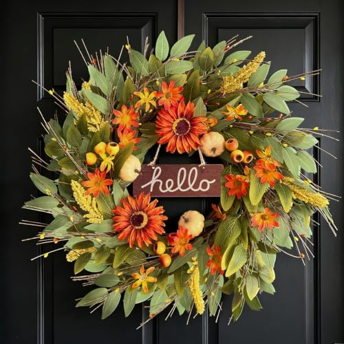 Qingbei Rina Fall Wreaths for Front Door Outside with Sunflower, 22 Inch - Image 2