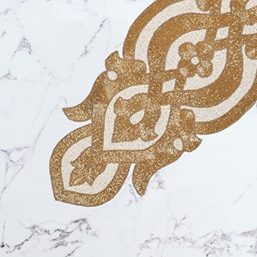 Lightnpro Infinity Beaded Table Runner 13x36 Inch Gold Ivory - Decorative Handmade Elegant Glimmer Embroidered Table Décor for Christmas, Thanksgiving, Family Gatherings, Wedding & Dinner Parties by Lightnpro