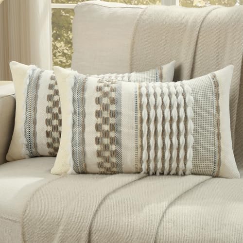 FUTEI 2 Pack Tufted Throw Pillow Covers Covers 30x50 cm,Grey+Brown by FUTEI