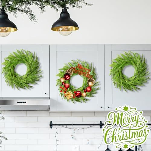 10 Pcs Christmas DIY Green Wreath 10 Inch Artificial DIY Faux Plain Wreaths Front Door Green Farmhouse Cabinets Indoor Outdoor Wall Decor(Norfolk Pine) - Image 5