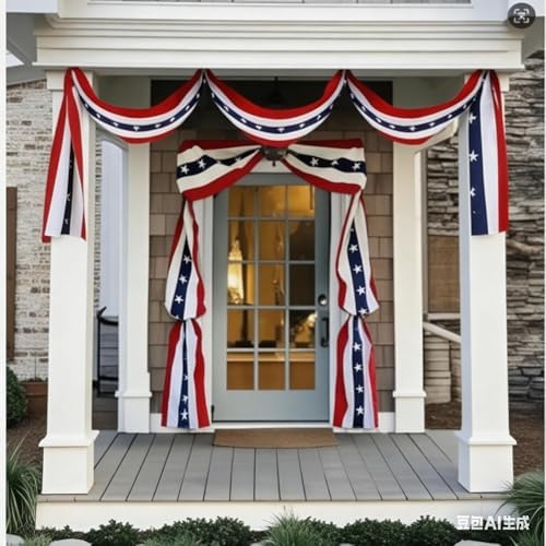 2 Pack Patriotic Bunting Banner, 4th of July Outdoor Porch Decorations 2.5 x 20 ft Red White and Blue American Flag for Memorial Day, Veterans Day, Home Yard (Independence Day-1) - Image 5