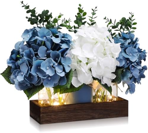 Suncalla 3 Pcs Blue White Artificial Hydrangea Mason Jar Table Centerpiece by Unknown