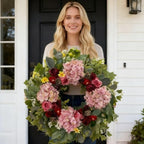 HipTree 24 Inch Spring Wreaths for Front Door with Hydrangeas Roses - Image 6