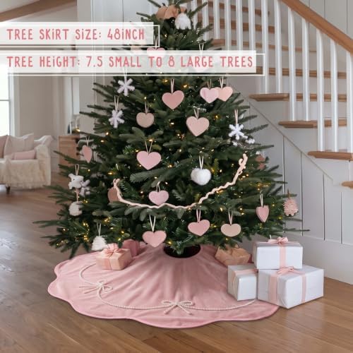 Foilswirl 48 Inch Pink Velvet Christmas Tree Skirt, Scallop Dedge - Image 4
