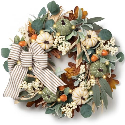 Valery Madelyn 20'' Fall Wreaths for Front Door with LED Lights by ValeryMadelyn