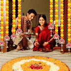 5PCS Artificial Marigold Garland with Lotus and Bell for Diwali Decoration, Marigold Long Strands for Indian Wedding Pooja Puja Decor, Flowers Garland for All Year Decoration - Image 6