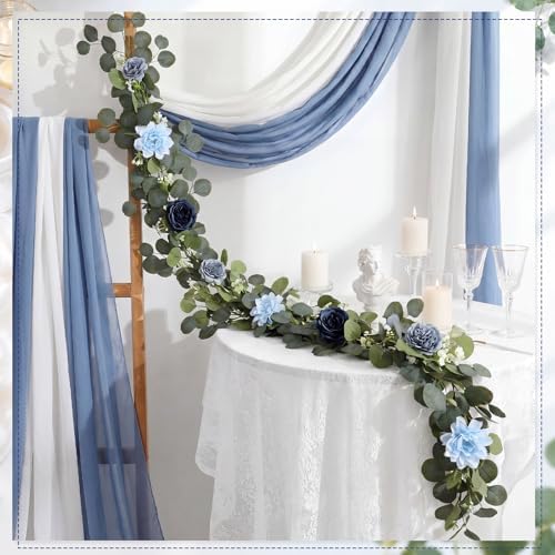 6 Pack Blue Eucalyptus Flower Garland Total 35.4 ft - Image 5