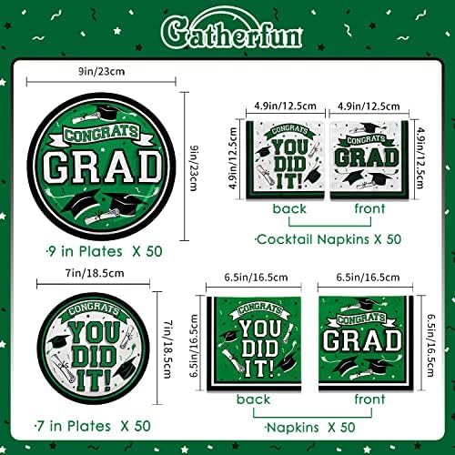 Gatherfun Graduation Party Supplies Dinnerware Set green Disposable dinner paper plates dessert paper plates and Napkins for Congrats Grad Party Decorations, Serve 50 - Image 2