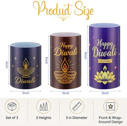 Blosssound 3 Pack Diwali Gifts Glass Flameless Candles Battery Operated - Image 2