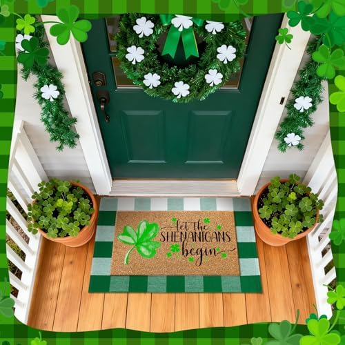 Moucuny 2 Pcs St. Patrick's Day Doormat Outdoor, Shamrock Theme, Non-Slip - Image 2