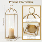 22.2" Outdoor Decorative Lanterns, Metal Candle Lanterns, Farmhouse Lantern Decor, Antique Gold Iron Lantern Candle Holders for Fireplace Mantel, Table Centerpiece,Home Decor - Image 2