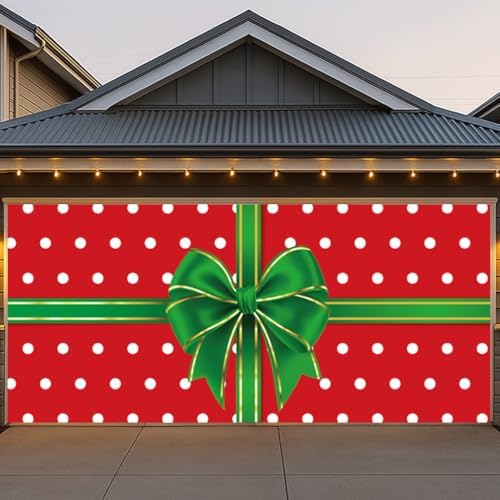 Garage Door Christmas Cover 7x16FT: Garage Bow Gif Box Christmas Decorations with Bar Magnets & Ropes, Holiday Garage Door Banner Decorative Xmas, Party Wall Backdrop Indoor Outdoor by Unknown