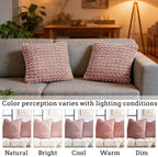 Pillow Covers 24x24 Set of 2 Velvet Euro Shams Decorative Farmhouse Pillowcases Boho Square Cushion Covers Soft Bubble Texture for Couch Sofa Bed Bedroom Car Living Room,Pink - Image 2