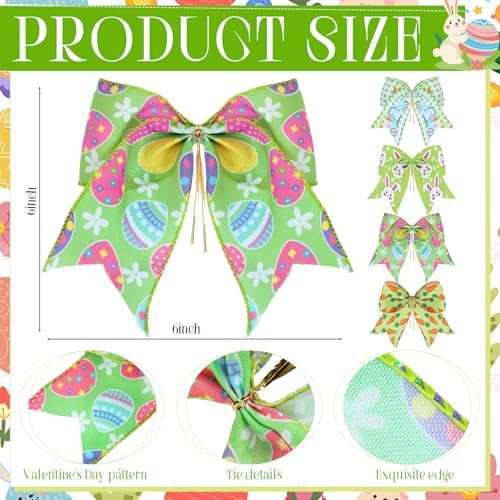 Daifunli 48 Pcs 6 Inch Easter Bows for Wreath Easter Bunny Egg Bows Bulk for Gift Wrapping Holiday Basket Ornaments Party Decor - Image 2