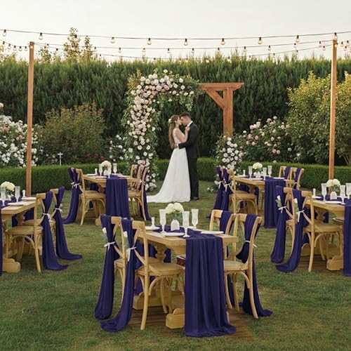 MDS Pack of 10 | Navy Blue | 10ft Chiffon Table Runner 29x120 Inches Long Romantic Rustic Sheer Gauze Runner for Wedding Bridal Shower Birthday Banquets Engagement Spring Easter Boho Decorations - Image 2