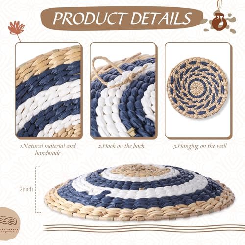15 Pcs Boho Rattan Wall Baskets Hanging Decor, Blue Style - Image 5