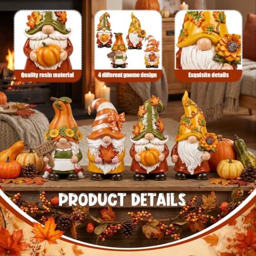 Simgoing 4 Pcs Fall Gnomes Decoration for Home Thanksgiving Gnome Figurines - Image 3