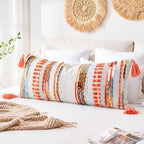 NUYECY Chenille and Cotton Long Pillow for Bed, Striped Textured Boho Lumbar Throw Pillow Cover 16x36, Neutral Accent Decorative Extra Long Body Pillow Case for Couch, Sofa, Bedroom, Red by NUYECY