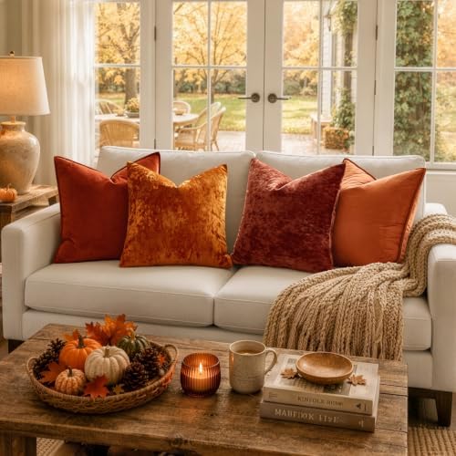 MIULEE Fall Velvet Euro Sham Throw Pillow Covers Burnt 24x24 Set of 2 - Image 3