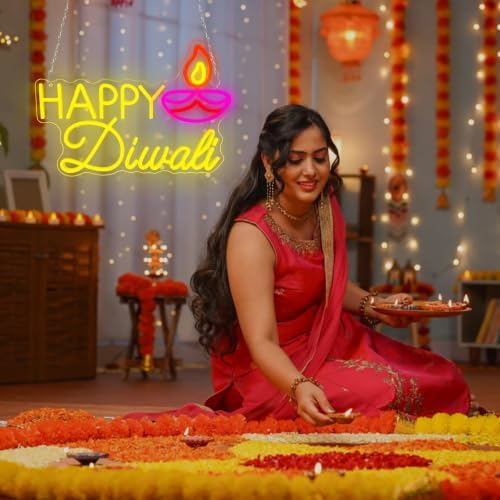 Happy Diwali Neon Sign Dimmable Festival of Light Oil Lamp Neon Light - Image 2