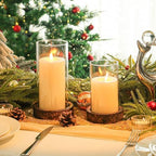 Ronasip Set of 2 Hurricane Candle Holders with Wood Base & Glass Cylinder (4.2x5.9” & 4.6x7.8”) – Rustic Wooden Candle Holders for Home Decor, Weddings, Table Centerpieces (2, Brown) - Image 3