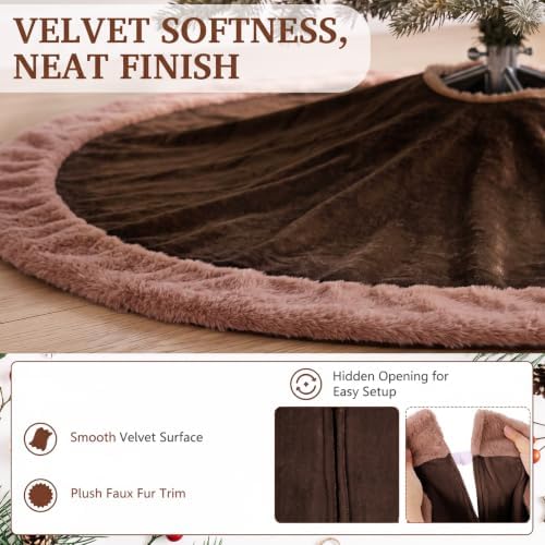 Skylety 48" Velvet Christmas Tree Skirt with Faux Fur Trim,Chocolate Brown - Image 4