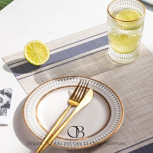 Placemats Set of 12 - Easy Clean Woven Vinyl Placemats for Dining Table, Indoor/Outdoor Place Mats, Washable PVC Table Mats（Blue Skyline） - Image 2