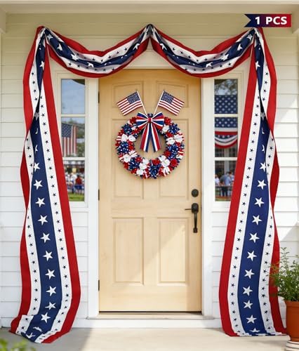 25ft 4th of July Decorations American Flag Bunting Patriotic Door Decor Outdoor Porch for Memorial Day 250th Independence（1 Pack) by UQJE