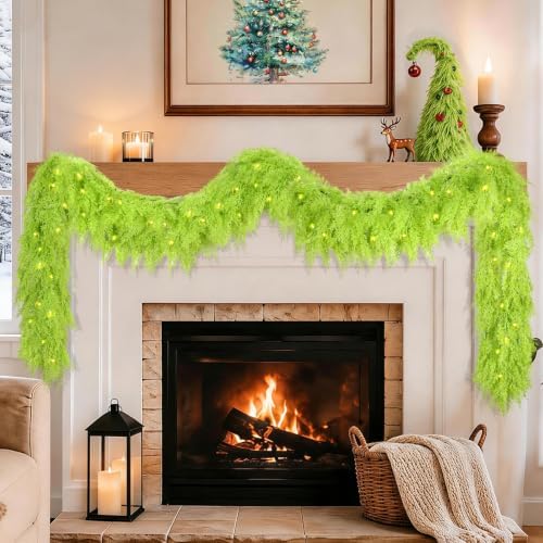 9FT Whimsical Christmas Cedar Garland for Mantel, Soft Touch with Lights by Citilya