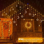 Christmas LED Curtain String Lights - 18FT 12 Drops 138 LED Star Moon Hanging Lights with Remote, 8 Modes, 6H Timer, Waterproof Connectable Window Lights for Indoor Outdoor Holiday Decorations - Image 4