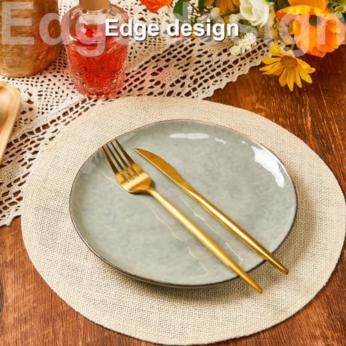 Yunlly Set of 48 Burlap Placemats Bulk 11.8 in Round Woven Placemat, Beige - Image 4